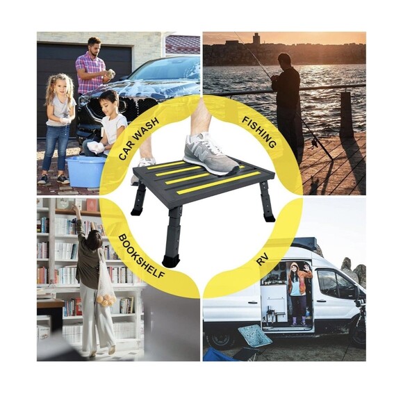 Adjustable Height Aluminum RV Step Stool Stable Foldable Platform Support 1k lbs - Picture 2 of 16